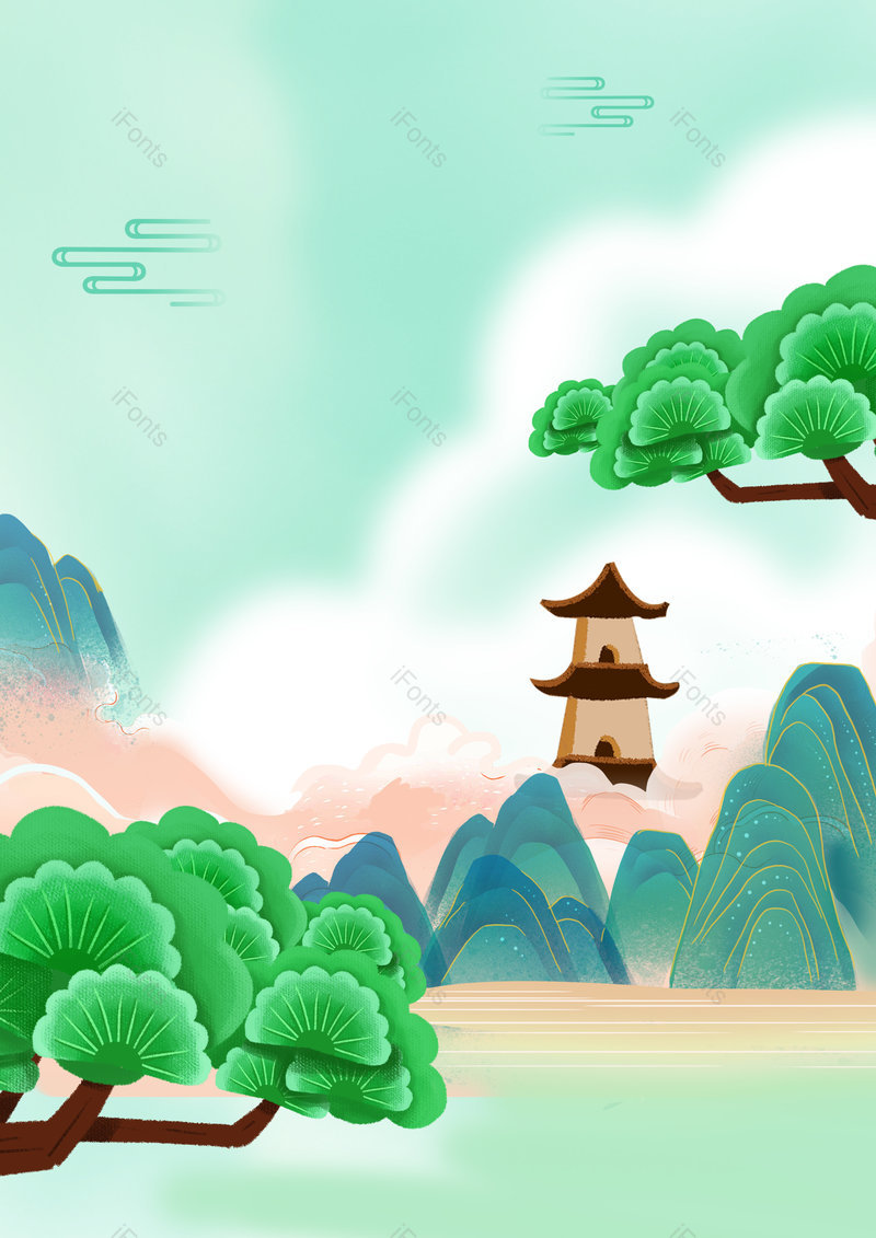 卡通装饰插画装饰山川清明节高端背景,插画/手绘图,插画/手绘图库,插画/手绘图下载,插画/手绘